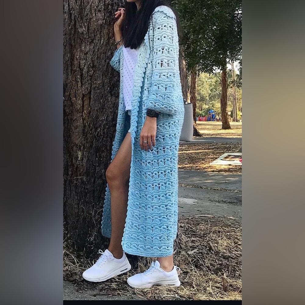 ALO Yoga Light Blue Long Knit Sweater